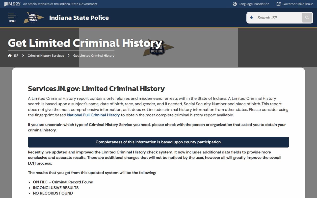 New Albany resident lookup Indiana limited criminal history page