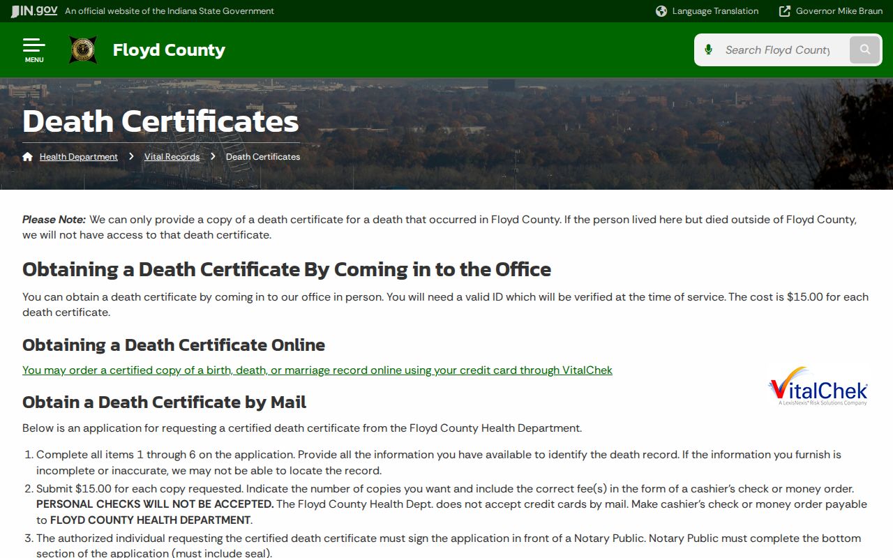 New Albany resident lookup Floyd County death records