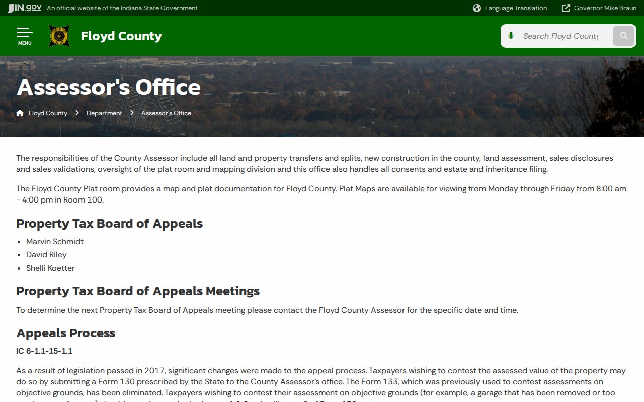 Floyd County Assessor property search page for the New Albany street directory