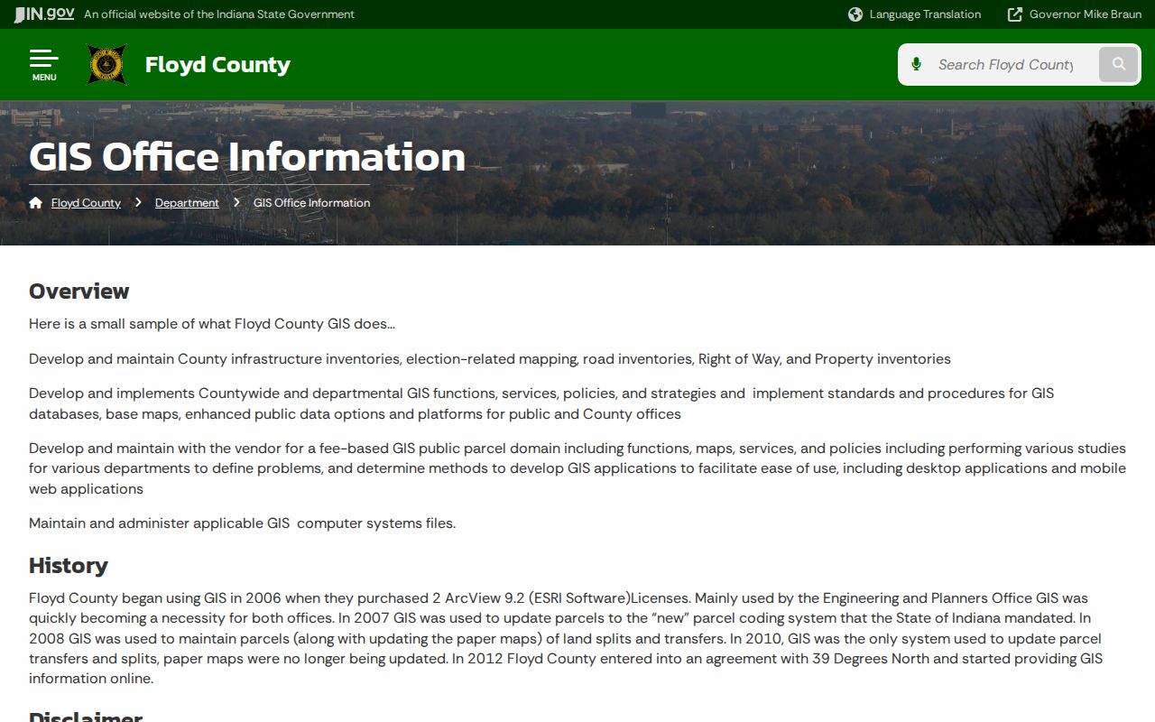 Floyd County GIS page used to browse New Albany parcels by street